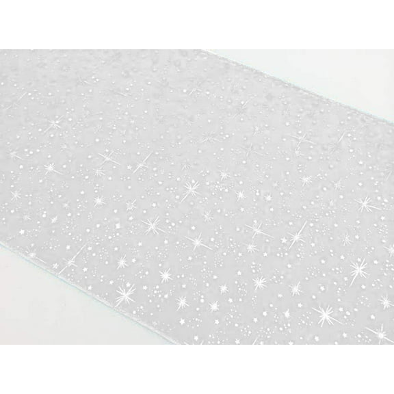 Light Weight Sheer Organza with Silver Stars Decorative Table Runner White