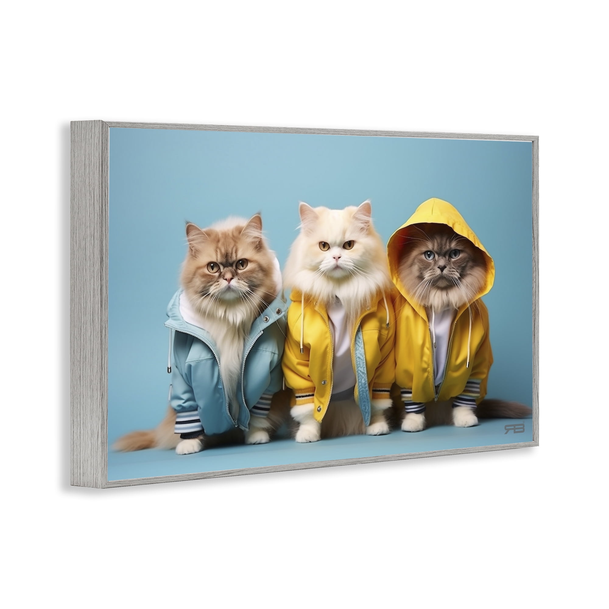 Stupell Industries Funny Stylish Cats Animals & Insects Painting Gray Framed Art Print Wall Art, 30 x 20