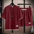 thumbnail image 3 of CIENVNSTG Men Short Sets Outfits 2 Piece Tracksuit Short Sleeve T-Shirts And Shorts Pants Casual Comfy Jogging Sweatpants Set Red 3XL, 3 of 5
