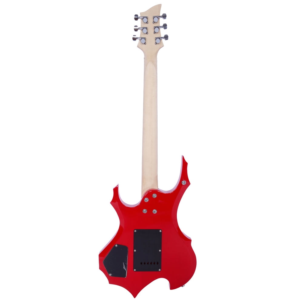 Private Jungle Novice Flame Shaped Electric Guitar, 6 String Beginners Guitar with Carrying Bag, Red