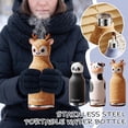 thumbnail image 2 of Multicolor Cute Animal Stainless Steel Water Bottle 480ml Double Straw Lid Leak Proof Vacuum Insulated Thermos for Kids Students School, 2 of 10
