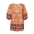 thumbnail image 4 of EIMELI Femmes Été Boho Imprimé Floral Robe 3/4 Manches V Cou Décontracté Plage Fluide Mini Robes, 4 of 5