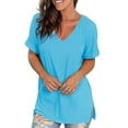 thumbnail image 4 of Okbop Trendy Tops for Women, Casual Comfort V-Neck Solid Loose Fit Short Sleeve T-Shirt Blouses for Women Business Casual Shirt Dresses for Women, 4 of 7