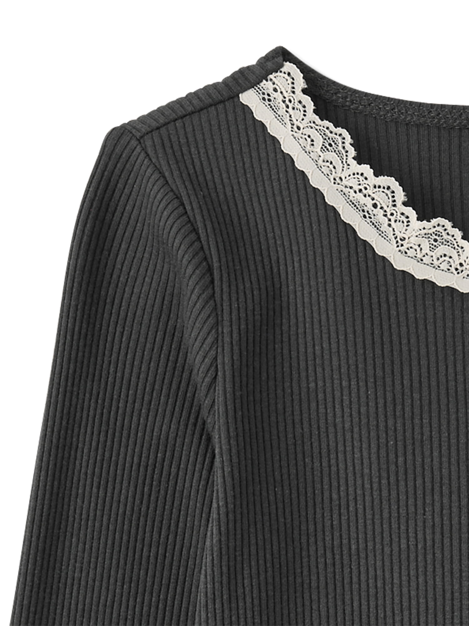 The Children's Place Girls Long Sleeve Lace Neck Ribbed Henley Top, Sizes XS-XXL
