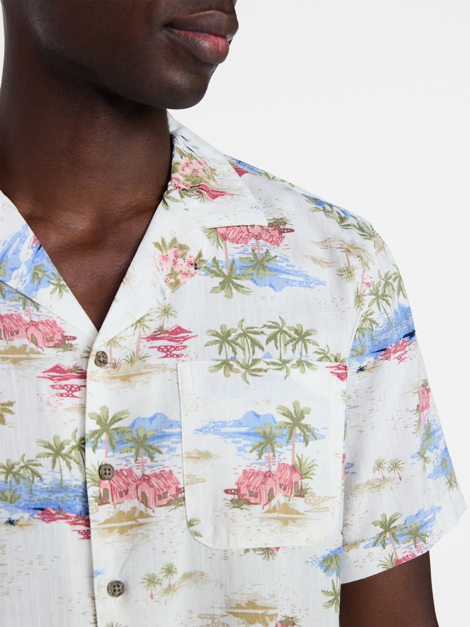 George Men's Relaxed Fit Linen Blend Camp Shirt with Short Sleeves, Sizes S-5XL, LT-3XLT