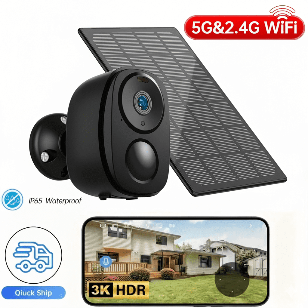 Solar Powered Security Cameras Wireless Outdoor Battery Powered 4MP Surveillance 2.4GHz/5Ghz WiFi Cameras for Home Security Outside PIR/AI Motion Detection Waterproof Color Night Vision 2-Way Audio