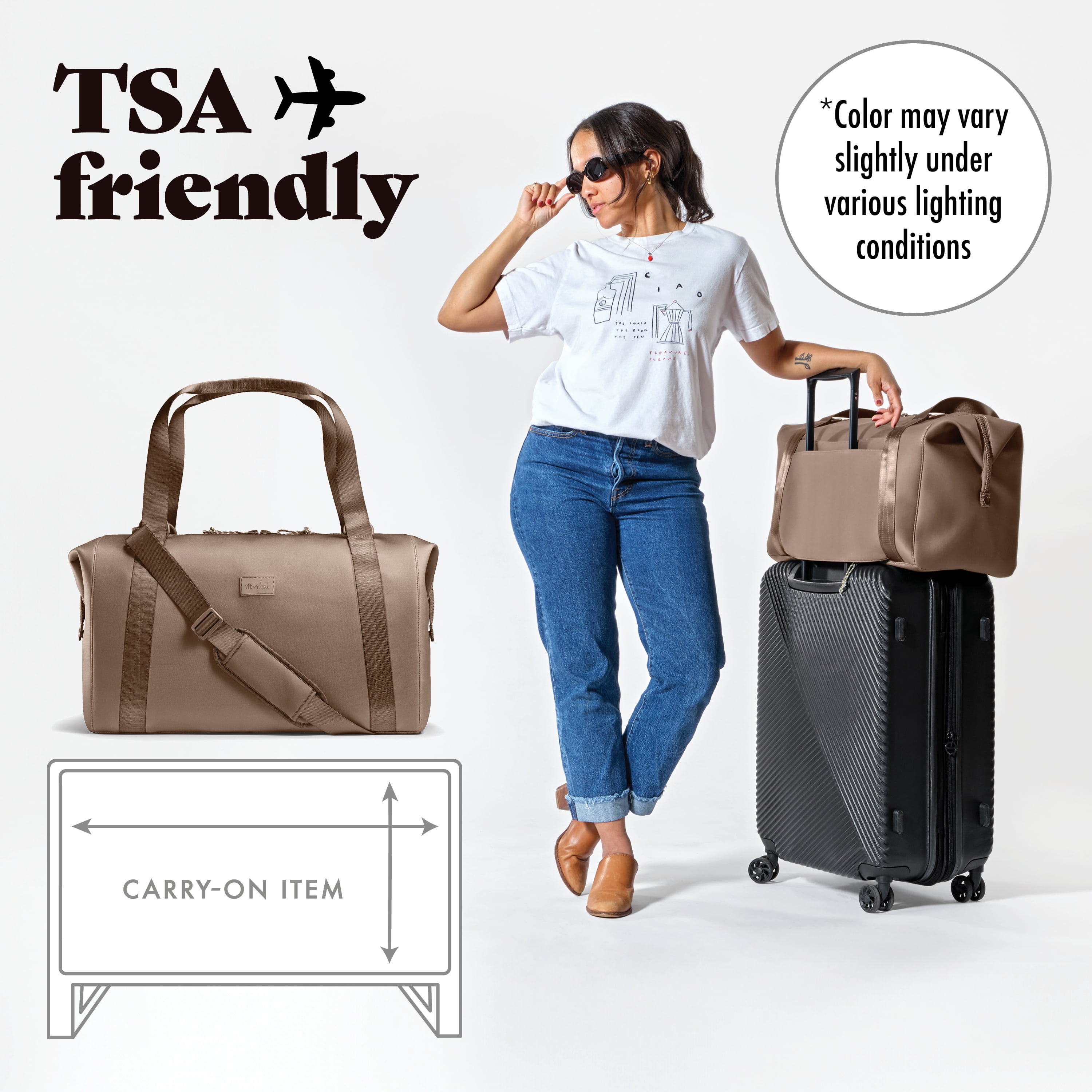 Fit & Fresh Premium Neoprene Weekender Bag, Travel Bag Trolley Sleeve, Carry on Duffel Bags, Taupe