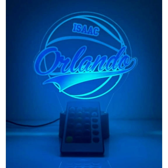 American Pro Basketball Sports Fan Team Sports Themed Ball Lamp Night Light LED Personalized Free Name Room Man Cave Decor 16 Colors & Remote, Made in America! (Orlando)