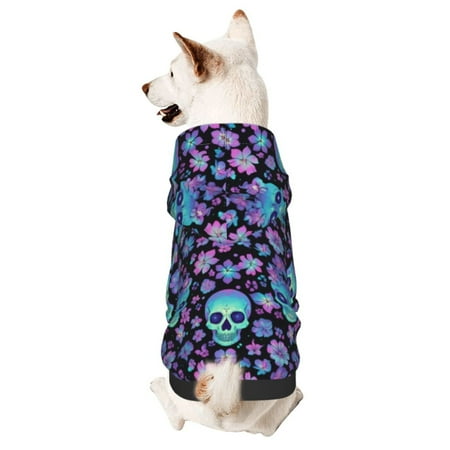 Haiem Funny Skull Flower for Winter Dog Hoodie Sweatshirts with Pockets Warm Dog Clothes for Small Dogs Chihuahua-X-Large