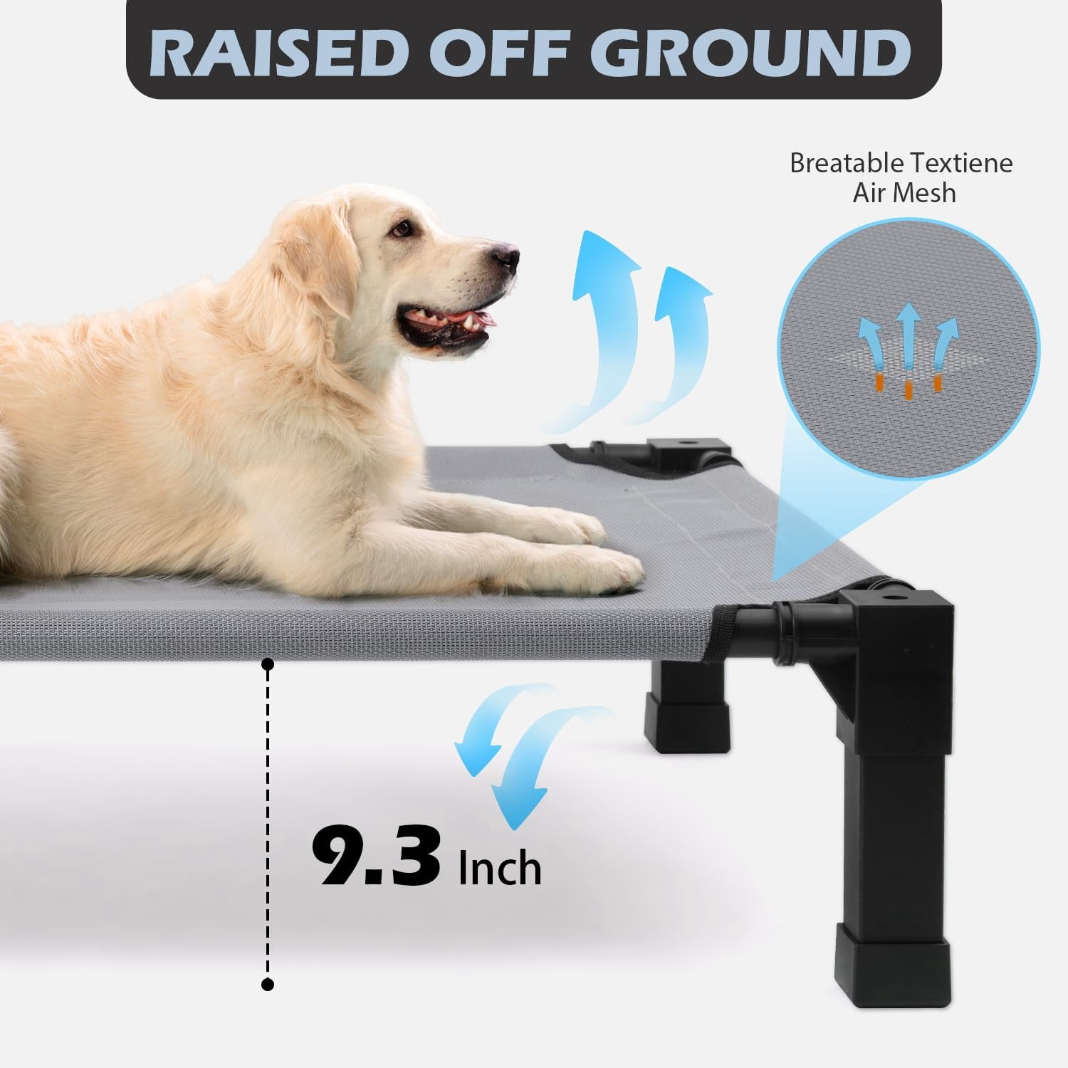 Elevated Dog Bed with Canopy, Outdoor Dog Bed Cot with Removable Shade Tent, Portable Raised Pet Cot Cooling Bed for Dogs and Cats, Grey, 51" x 36"