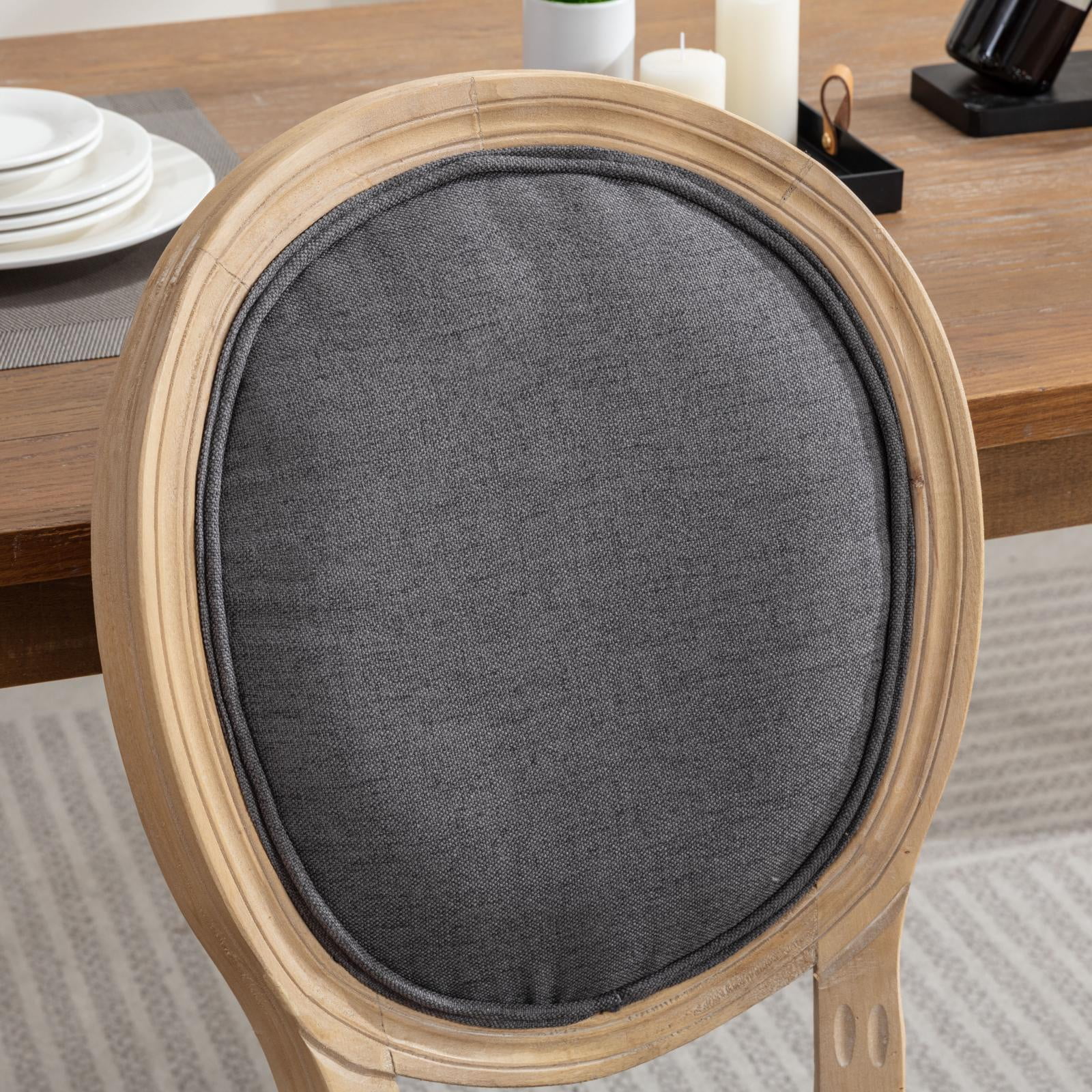PORKISS Dining Chairs Modern Upholstered Set of 2, French Style Solid Wood Dining Side Chairs, Linen Fabric Dining Chair with Nailhead Trim, Dark Gray B