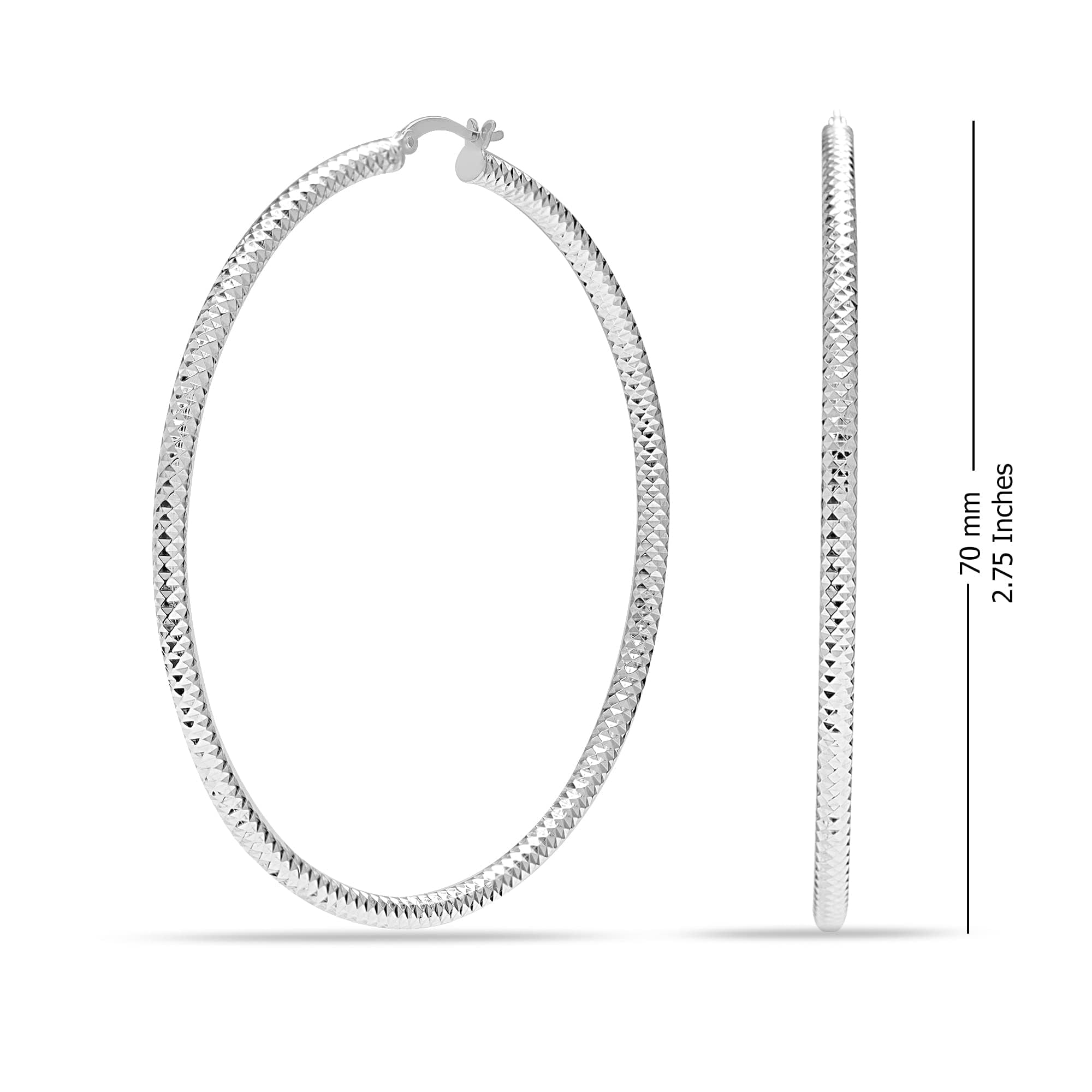 LeCalla 925 Sterling Silver Extra Large Diamond-Cut Classic Italian Design Big Hoop Earrings Jewelry Gifts for Women and Teen 70MM