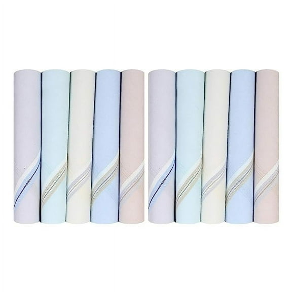 Caruso Italy Men's Premium 100% Pure Cotton Handkerchief Light Base with Colored Border - Pack of 10 (44 x 44 cm)