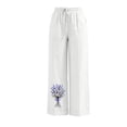 thumbnail image 5 of Cagogo Women's Floral Wide Leg High Waisted Trousers with Pockets Casual Vacation Ankle Pants Loose Elastic Waist Palazzo Summer Beach Travel Trousers, White S, 5 of 7