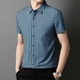 thumbnail image 2 of IWRICH Strip Shirts for Men Short Sleeve Button down Shirt Casual Formal Business Regular Fit Shirts with Pocket Blue XXXL, 2 of 6