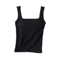thumbnail image 4 of Aobny Ribbed Sleep Shirt Tops Only Cotton Womens Lounge Shirt Sleeveless Square Neck Sleepwear for Women,Black,XL, 4 of 5