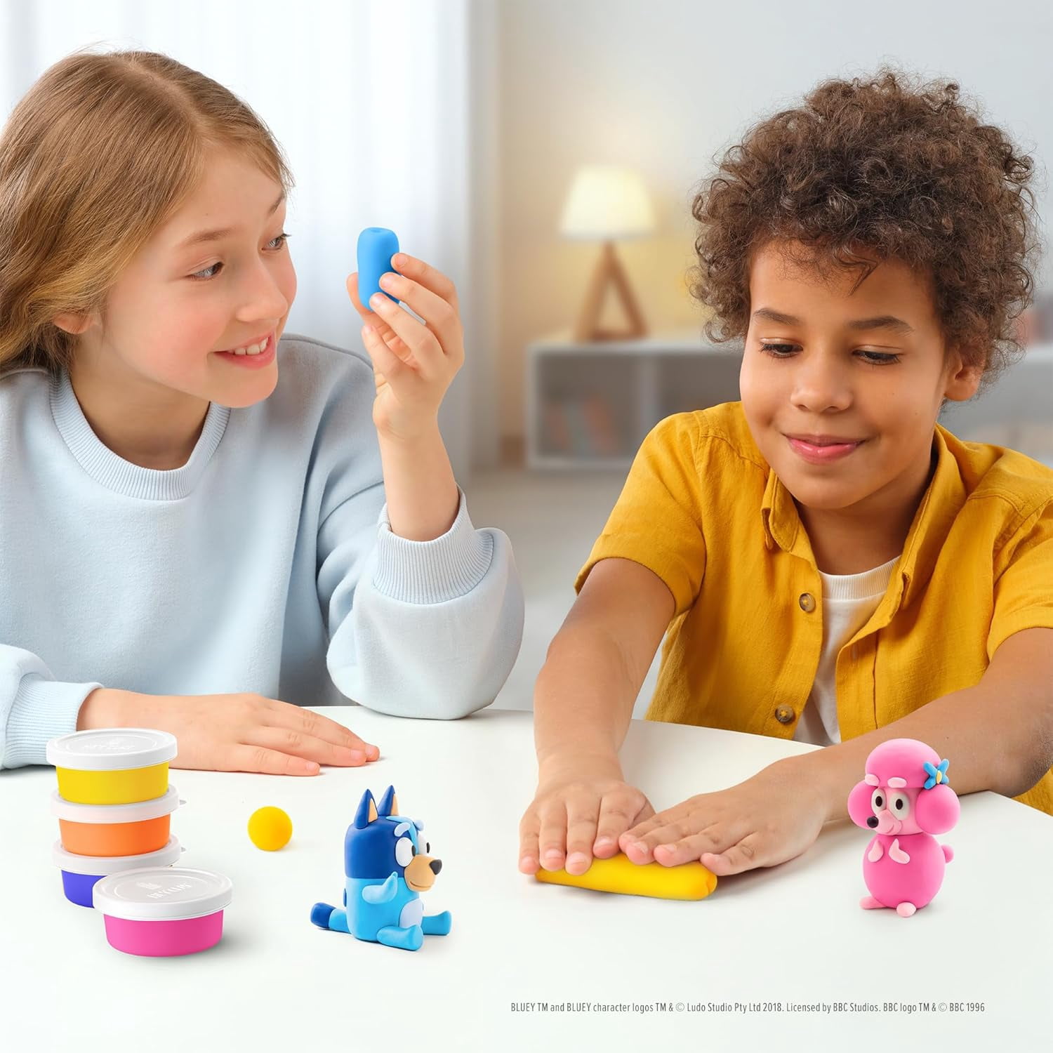 Hey Clay Bluey and Friends, Colorful Modeling Air-Dry Clay, 15 cans with Fun Interactive App for Kids Ages 3+ Years