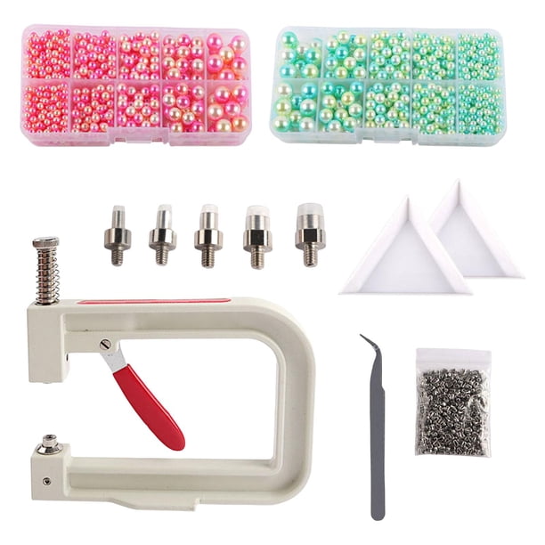 Máquina de engarce de perlas, prensa manual, herramienta para engarce de perlas, manualidades de bricolaje, engarce de remaches de perlas rosa rojo verde