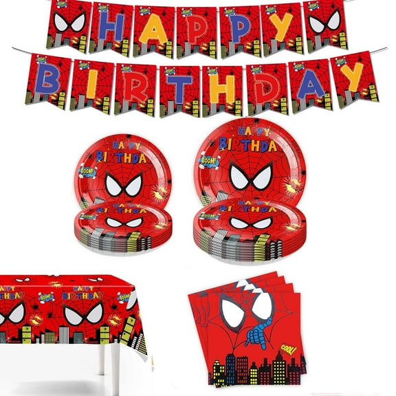 Spiderman Birthday Party Supplies,Include Banner, 20 Plates, 20 Napkins and 1 Tablecover for Spiderman Party Decorations