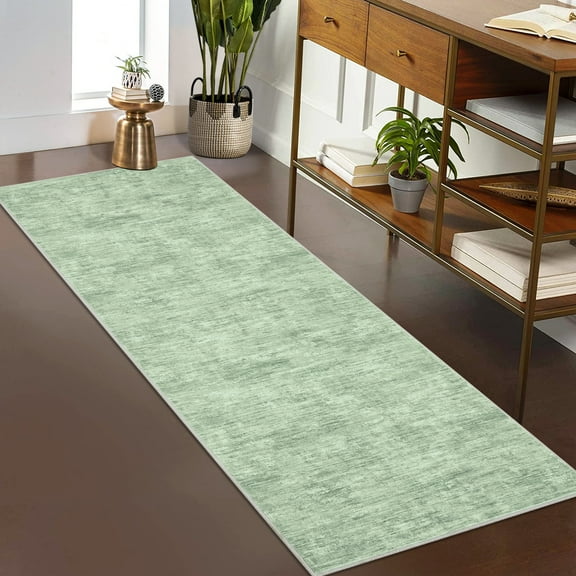 HOMERRY 2' x 6' Runner Solid Washable Rug for Enterway Hallway Non Slip Kitchen Indoor Home Decor, Green
