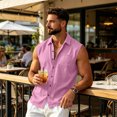 thumbnail image 6 of Mens Linen Casual Button Down Sleeveless Shirts Summer Beach Collared Muscle Tank Top Cut Off Vest with Pocket, 6 of 6