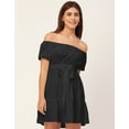 thumbnail image 2 of Moomaya Off Shoulder Solid Rayon Gathered Dress - Women's Trendy Casual Dress, 2 of 9