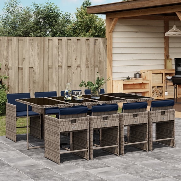 vidaXL 9 Piece Patio Dining Set with Cushions Gray Poly Rattan