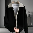 thumbnail image 2 of VNKIDY Men's Sweater Coat Autumn Winter Oversized Solid Color Contrast Collar Ribbed Knit Cardigan Long Sleeve Button Front Coat With Patch Pockets For Cold Weather Daily Wear Stylish Knitwear, 2 of 3