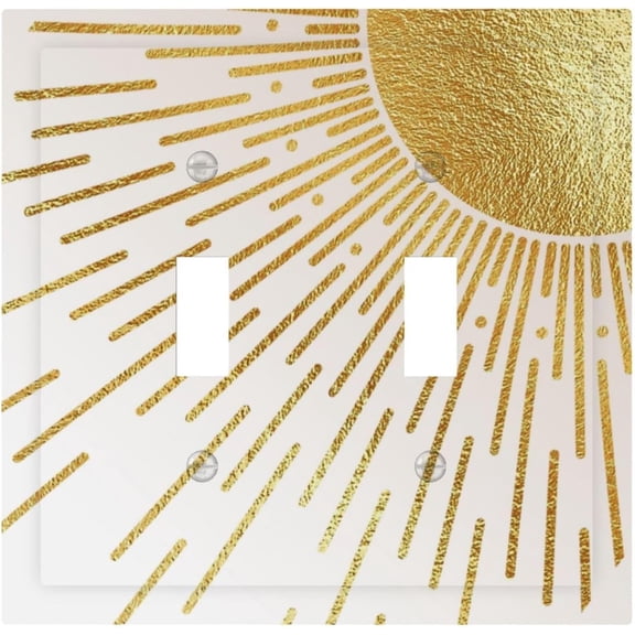 Mid Century Boho Gold Sun Abstract Sunrise Decorative Switch Plates 2 Gang Double Toggle Outlet Light Switch Cover Wall Plate Electrical Faceplate for Kids Room Home Decor