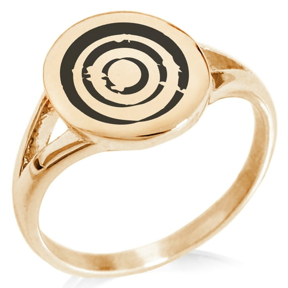 Stainless Steel Ancient Tribal Greatness Rune Minimalist Oval Top Polished Statement Signet Ring