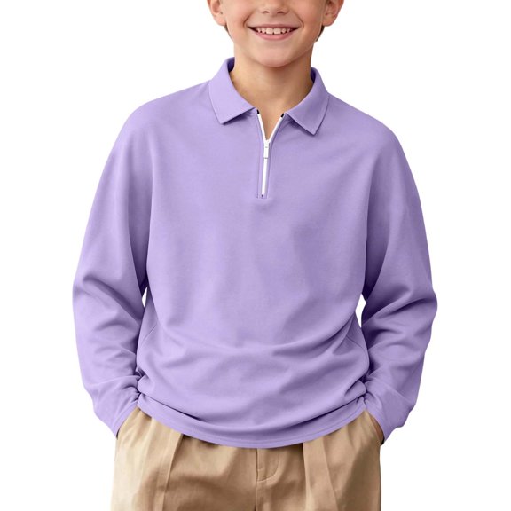 ROHUUQUE Girls Boys Half Zip Sweatshirt Collared Shirt Solid Color Long Sleeve Pullover Tops Fall Clothes for Toddler Teen 3-15 Years Purple