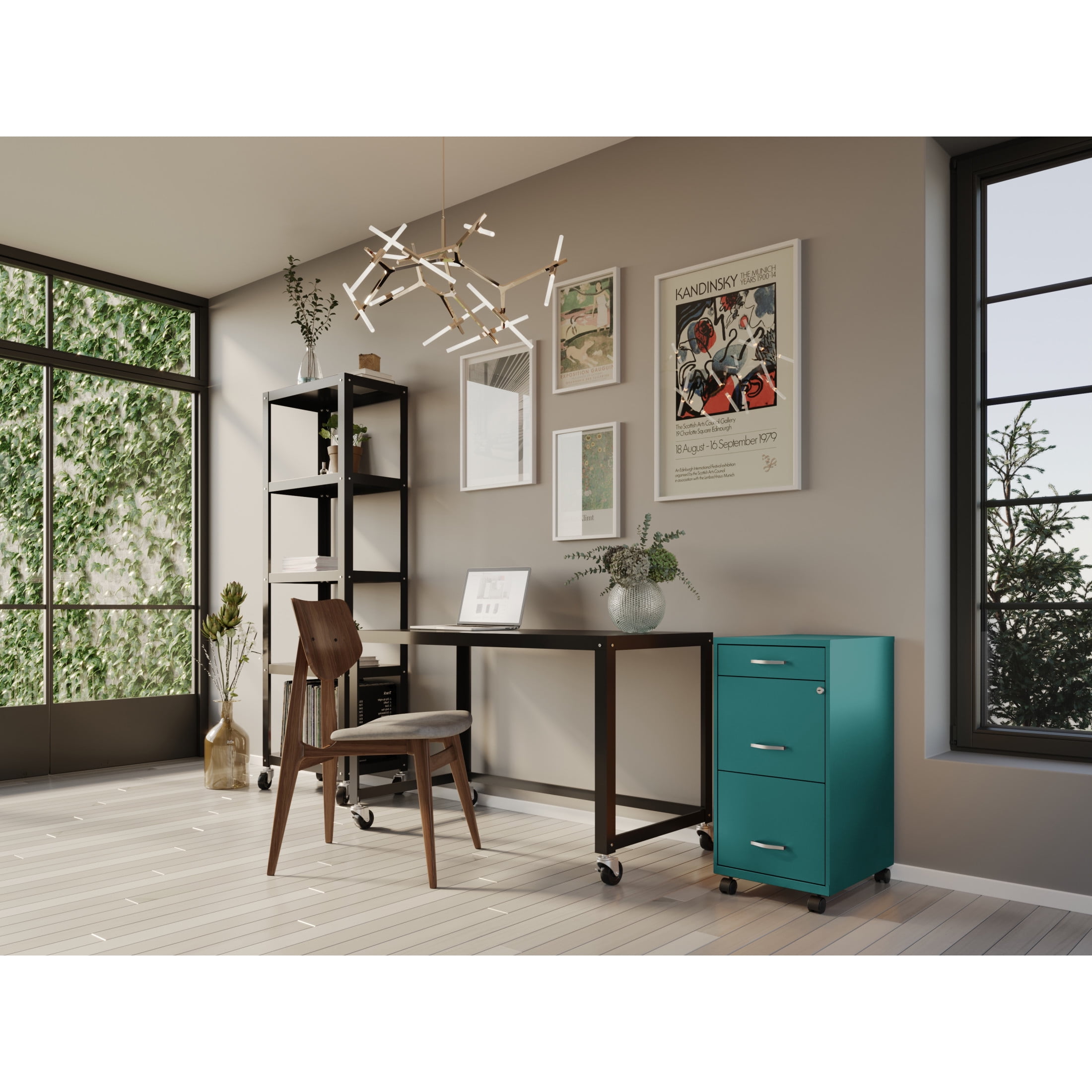 Space Solutions 18" Deep 3 Drawer Mobile Letter Width Vertical File Cabinet, Teal