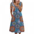 thumbnail image 1 of Vestido con cuello en V cruzado con estampado floral de verano para mujer Vestidos maxi largos bohemios fluidos, azul (s) Feliz Sencillez, 1 of 2