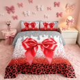 thumbnail image 2 of Homewish Red Bowtie Full Size Comforter Sets for Kids Girls, Sequins Cheetah Print Bedding Comforter Set, Polka Dots Reversible, 3 Pieces 1 Comforter and 2 Pillowcases, 2 of 6
