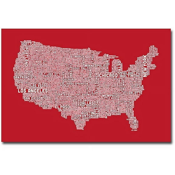 Trademark Fine Art "US City Map XI" Canvas Wall Art by Michael Tompsett