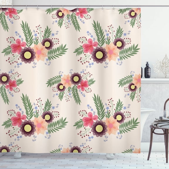 Aster Shower Curtain, Coming of the Spring Themed Blossoming Flowers Ornamental Botanical Garden Art Design, Fabric Bathroom Set with Hooks, 69W X 75L Inches Long, Multicolor, by Ambesonne