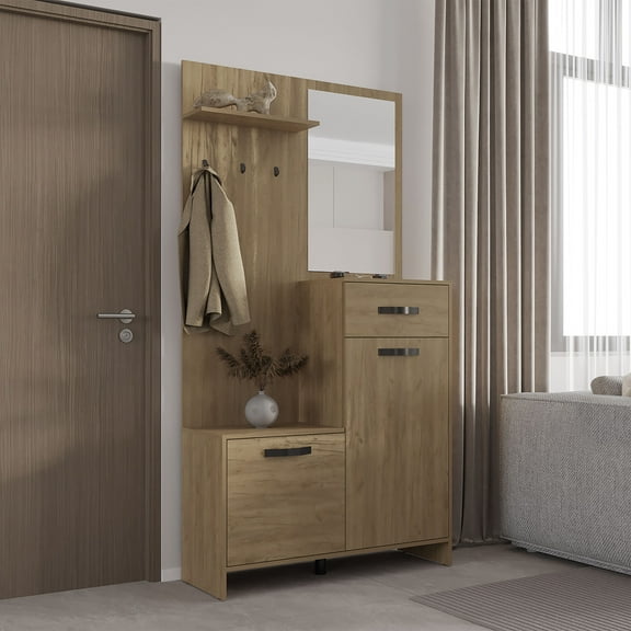 CoSoTower Hall Tree, 2 Doors, 1 Drawer, 1 Shelf, 1 Mirror