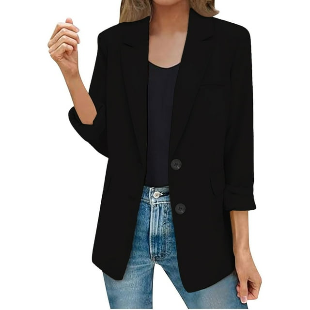 Clearance! Lisingtool Womens Casual Jacket Pockets Long Sleeve Open Front Button Work Lapel Button Jacket