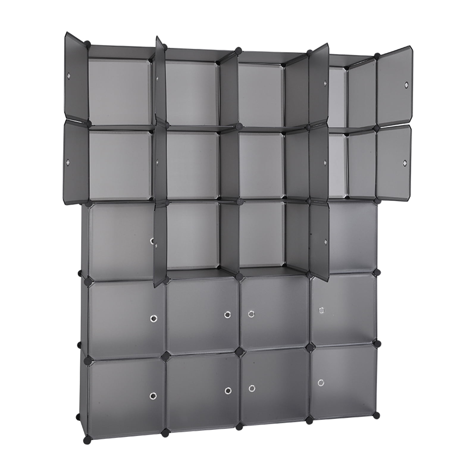 20 Cube Organizer Stackable Plastic Cube Storage Shelves Modular Closet Cabinet with Hanging Rod. Gray