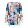 thumbnail image 5 of TSADFHJI T-Shirt à Manches Longues pour Femmes, Coupe Ample, Imprimé Printemps et Automne, Col Rond, Manches Raglan Courtes, devant et derrière, TTTG Bleu Clair, 5 of 5