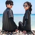 thumbnail image 6 of Guiexla 2 Pcs/Set Unisex Swimsuit Set Long Sleeves Quick-drying Fake Two-Piece Top Loose High Elasticity Adjustable Waist Couple Surfing Diving Clothes Beachwear, 6 of 7