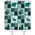 thumbnail image 3 of Rustic Bear Shower Curtain Buffalo Check Patchwork Cabin Camping Wildlife Bear Deer Moose Pine Tree Pinecone Farmhouse Vintage Hunting Green Fabric Home Bathroom Decor Set with Hooks（70"Wx84"H）, 3 of 3