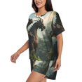 thumbnail image 3 of Womens Pajama Sets With Pocket, Forest Stone-colored Dragon Lounge Sets Short Sleeve Sleepwear PJ Sets for Women, 3 of 6