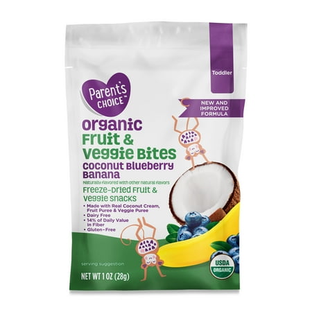 Parent’s Choice Organic Stage 3 Toddler Snacks, Coconut, Blueberry, and Banana Fruit Bites, 1 oz
