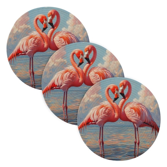 BZSMCE Mats for Pots,Pans Place Flamingos Standing in Shallow Wate Simple Style Pattern Pot Mats