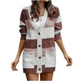 thumbnail image 2 of Lilgiuy Autumn And Winter Women's Casual Coat Long Sleeve Buttons Striped Long Cardigan Tops Sweater With Pocket Wine，4（S） for 2022, 2 of 4