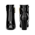 thumbnail image 2 of BLISSFUL STEP Womne's Ankle Boots Chunky Heel Square Toe Rhinestone Buckle Side Zipper Faux Leather Boots Black 6, 2 of 6