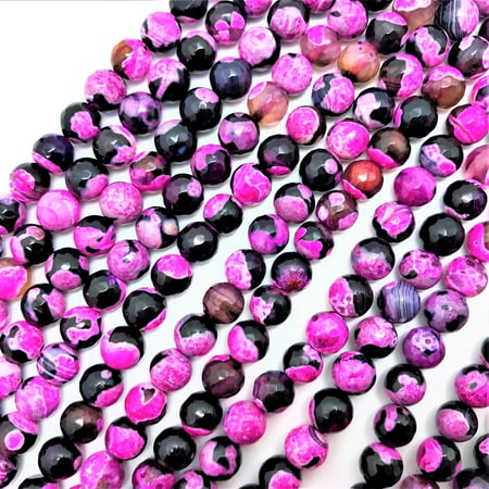Agate 2 Strands - UnCommon Artistry Hot Pink & Black Crab Fire Agate 8mm Faceted Round Beads (16