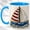 Blue, variant on Red Sailboat Coffee Mug, Coastal Boat Mug, Ceramic 11 oz