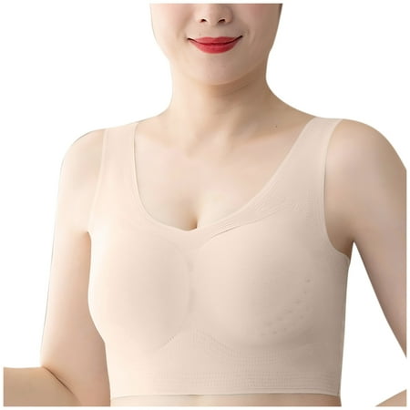 Busydd Womens Bras High Support Round Neck Sports Bra Full Figure Seamless Bralettes for Women No Underwire Comfort Everyday Wireless Bra Solid Color Push Up Bra Plus Size Bras for Women